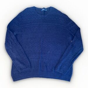 Polo Ralph Lauren Navy Fisherman Cable‎ Knit Crew Neck Sweater Linen/Cotton XXL
